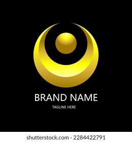 gold color simple vector logo of the abstract figure of the moon and sun