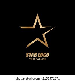 gold color star logo vector design with elegant, cool, creative, modern style. star logo type with black background