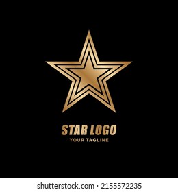 gold color star logo vector design with elegant, cool, creative, modern style. star logo type with black background