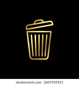 Gold Color Trash Bin Icon Vector Template