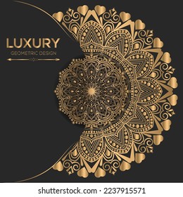Gold color vector luxurious eye catching mandala design background