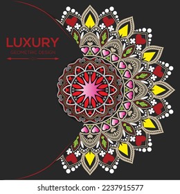 Vector de color dorado de lujosa atracción de ojos fondo de diseño mandala