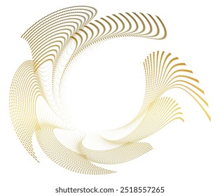 Gold color.Design elements. Wave of many sparkling lines. Abstract circle glow wavy shape on white background isolated. Creative line. Vector illustration EPS 10 art deco style for wedding invitation