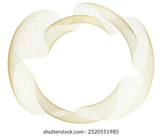 Elementos color.Design dourados. Onda de muitas linhas cintilantes. Forma ondulada de brilho de círculo abstrato em fundo branco isolado. Linha criativa. Ilustração vetorial EPS 10 art deco estilo para convite de casamento