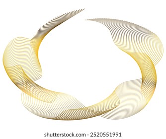 Gold color.Design elements. Wave of many sparkling lines. Abstract circle glow wavy shape on white background isolated. Creative line. Vector illustration EPS 10 art deco style for wedding invitation