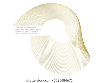 Gold color.Design elements. Wave of many sparkling lines. Abstract circle glow wavy shape on white background isolated. Creative line. Vector illustration EPS 10 art deco style for wedding invitation