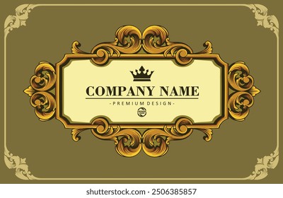 gold colored baroque style vector ornament pattern for product design, labels, stickers, merchandise, posters, and for your company or brand