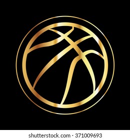 A gold colored basketball icon on black background. Vector EPS 10 available.