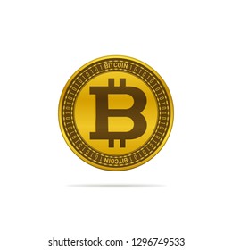 Gold colored bitcoin on white background. Currency icon design.