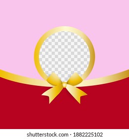 gold colored blank bow and circle ribbon for celebration card background