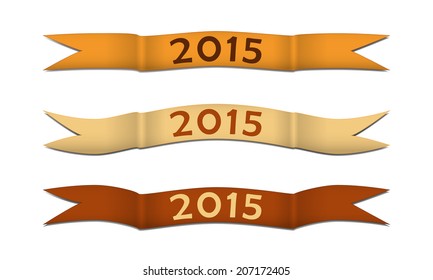 Gold colored curled strips for celebrating of the happy new year 2015. Vector illustration.
