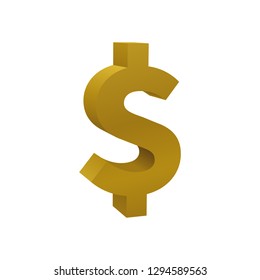 Gold colored dollar sign on white background. Currency icon design.
