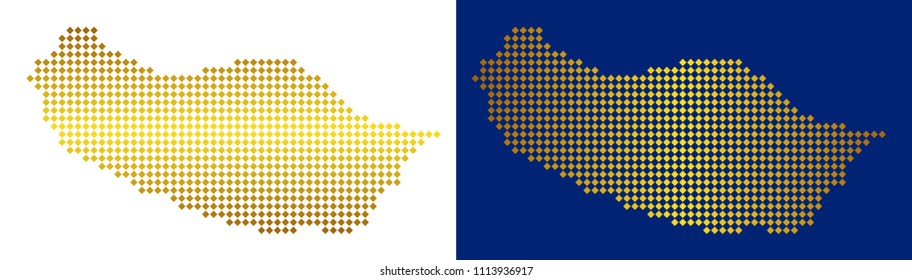 Gold Colored dot Portugal Madeira Island map. Vector geographic maps in gold colors with vertical and horizontal gradients.