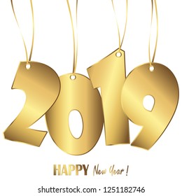 gold colored hang tag numbers for New Year 2019