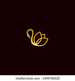 gold colored lotus head and swan head vector illustration for icons, symbols and logos. simple swan logo. flat swan logo