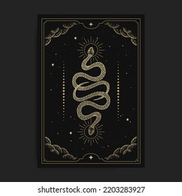 Gold colored magical twin snakes with hand drawn style