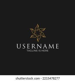 Gold colored mandala logo design on black background.
