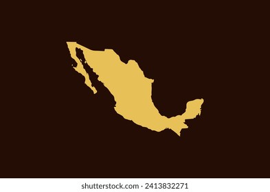 Gold colored map design isolated on brown background of Country Mexico - vector illustration