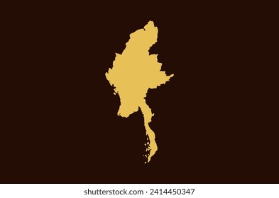 Gold colored map design isolated on brown background of Country Myanmar - vector illustration