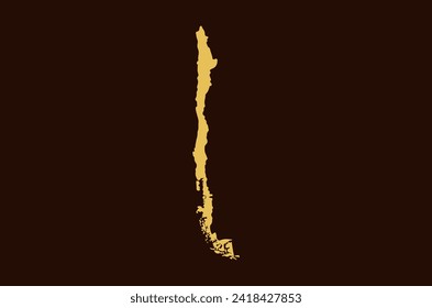 Gold colored map design isolated on brown background of Country Chile - vector illustration
