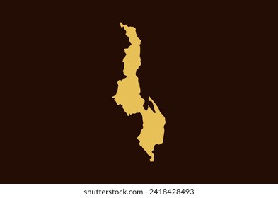 Gold colored map design isolated on brown background of Country Malawi - vector illustration