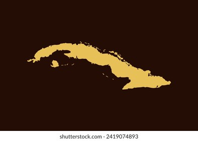 Diseño de mapas de color dorado aislado en el fondo marrón del País Cuba - ilustración vectorial