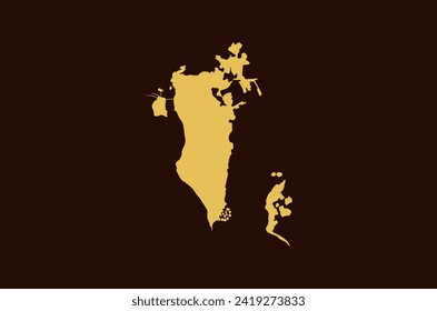 Gold colored map design isolated on brown background of Country Bahrain - vector illustration