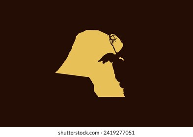 Gold colored map design isolated on brown background of Country Kuwait - vector illustration