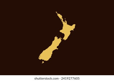 Gold colored map design isolated on brown background of Country New Zealand - vector illustration