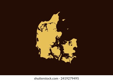 Gold colored map design isolated on brown background of Country Denmark - vector illustration