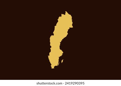 Gold colored map design isolated on brown background of Country Sweden - vector illustration