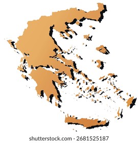 gold colored map of Greece with shadow