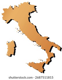 mapa dorado de Italia con sombra