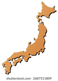 mapa de cor dourada do Japão com sombra