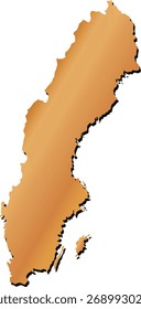 goldfarbene Karte von Schweden mit Schatten