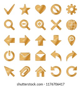 Gold Colored Metal Chrome web icons set. Vector illustration. Interface, multimedia icon.