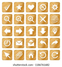 Gold Colored Metal Chrome web icons set. Vector illustration. Interface, multimedia icon.