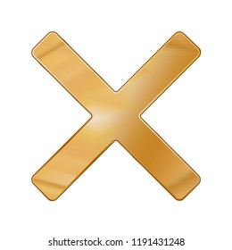 Gold Colored Metal Chrome web icon cancel. Vector illustration. Interface, multimedia icon.