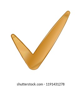 Gold Colored Metal Chrome web icon check mark. Vector illustration. Interface, multimedia icon.