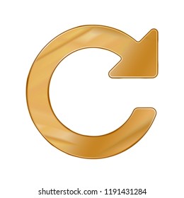 Gold Colored Metal Chrome web icon arrow refresh. Vector illustration. Interface, multimedia icon.