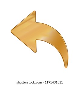 Gold Colored Metal Chrome web icon arrow. Vector illustration. Interface, multimedia icon.
