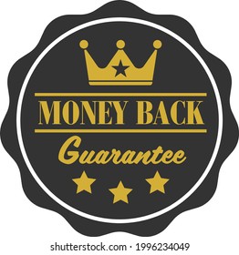 etiqueta o placa de GARANTÍA MONEY BACK de color dorado con símbolo de corona, ilustración vectorial