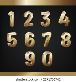 Gold Colored numbers.isolated on black background. 1, 2, 3, 4, 5, 6, 7, 8, 9, 10 Vector design elements