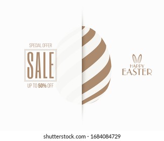 Gold colored paper cut easter sale banner design with patterned eggs symbol.