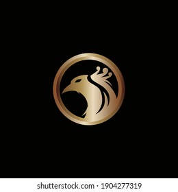 ilustración del vector de la cabeza de pavo real de color dorado con círculo para icono, símbolo o logotipo. plantilla de logotipo de pavo real. logotipo de pavo real de lujo