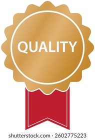 gold colored QUALITY award banner with red ribbon