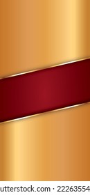 gold colored ribbon banner with gold frame on red background