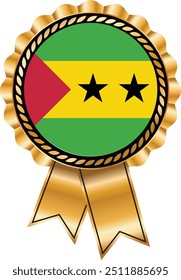 A gold colored ribbon with Sao Tome flag