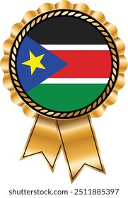 A gold colored ribbon with Sudan flag