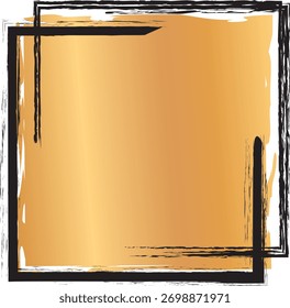 gold colored shape painted banner with black frame stamp